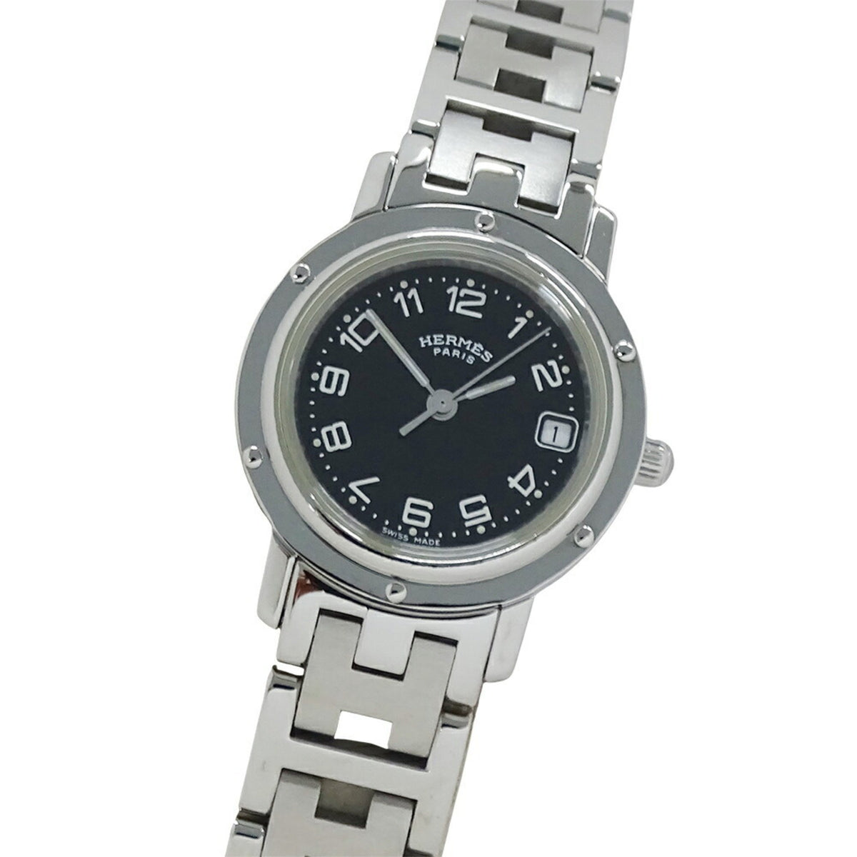 Gebrauchte Hermes HERMES Uhr Damen Clipper Date Quarz Edelstahl SS CL4.210 Silber Schwarz Poliert 