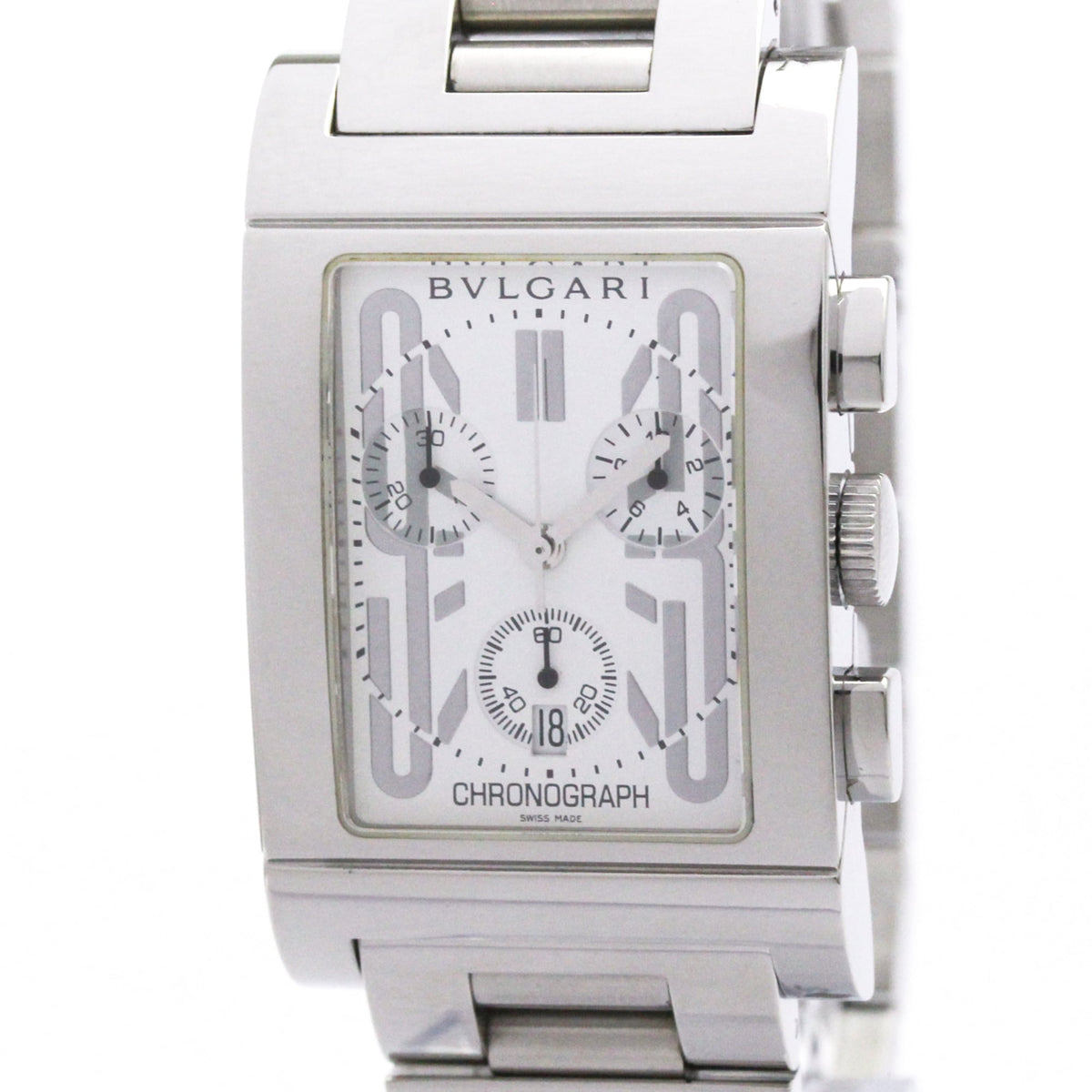 Pre-Owned BVLGARI Rettangolo Stainless Steel Quartz Mens Watch RTC49S Polished