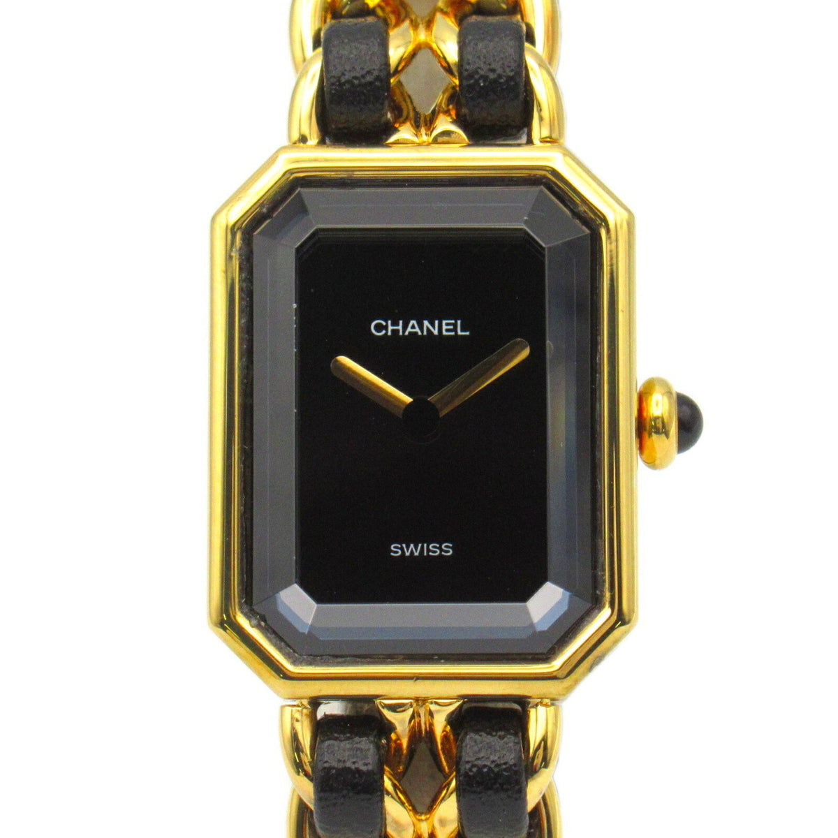 Gebrauchte CHANEL Premiere S Uhr GP (vergoldet) Leder Damen Schwarz H0001 