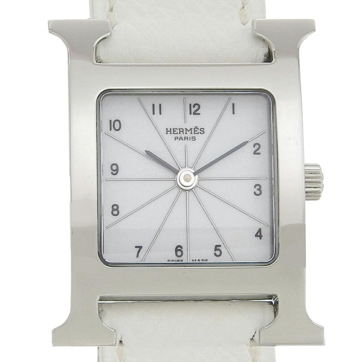 Gebrauchte Hermes HERMES H Uhr Armbanduhr HH1.210 Edelstahl x Leder 2005 Quarz Analoganzeige Weißes Zifferblatt Damen 