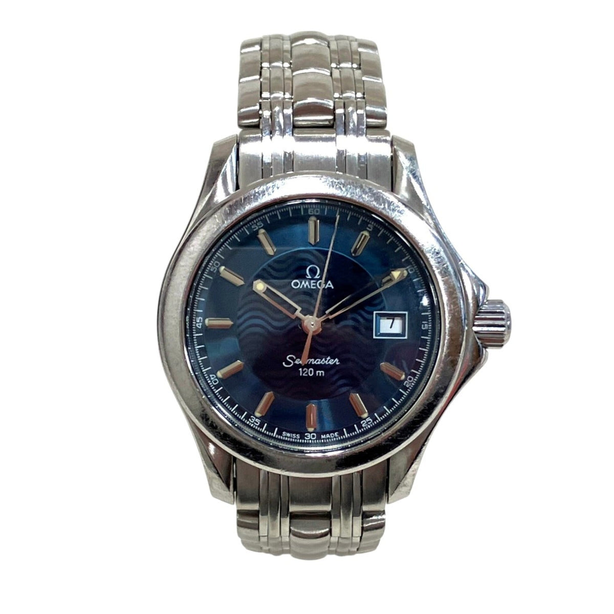 Pre-Owned Omega Seamaster watch, total weight 72g, stainless steel, quartz movement, blue dial, model number 2571.81