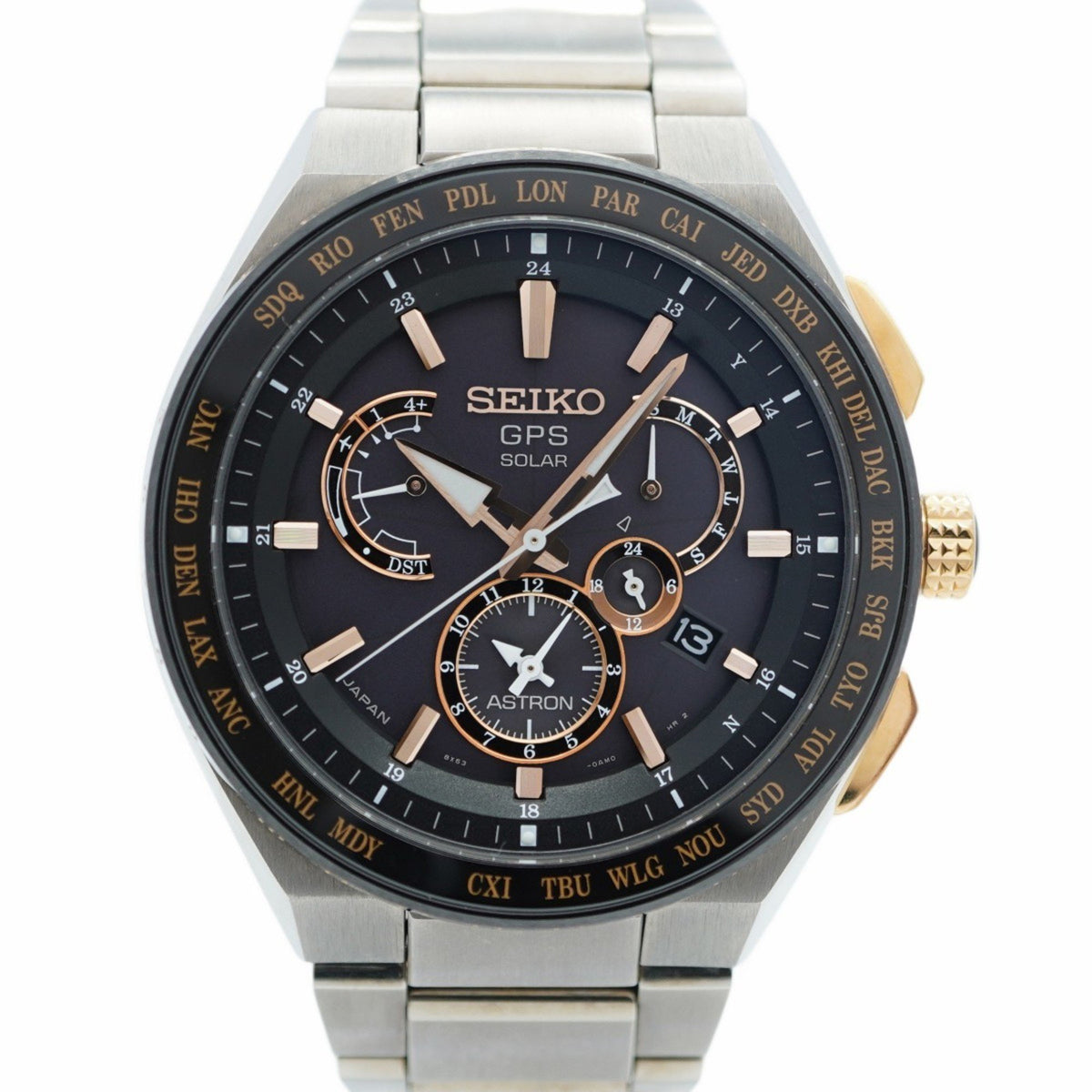 Gebrauchte Seiko Astron 8X53-0AV0-2 Herrenuhr mit schwarzem Zifferblatt 