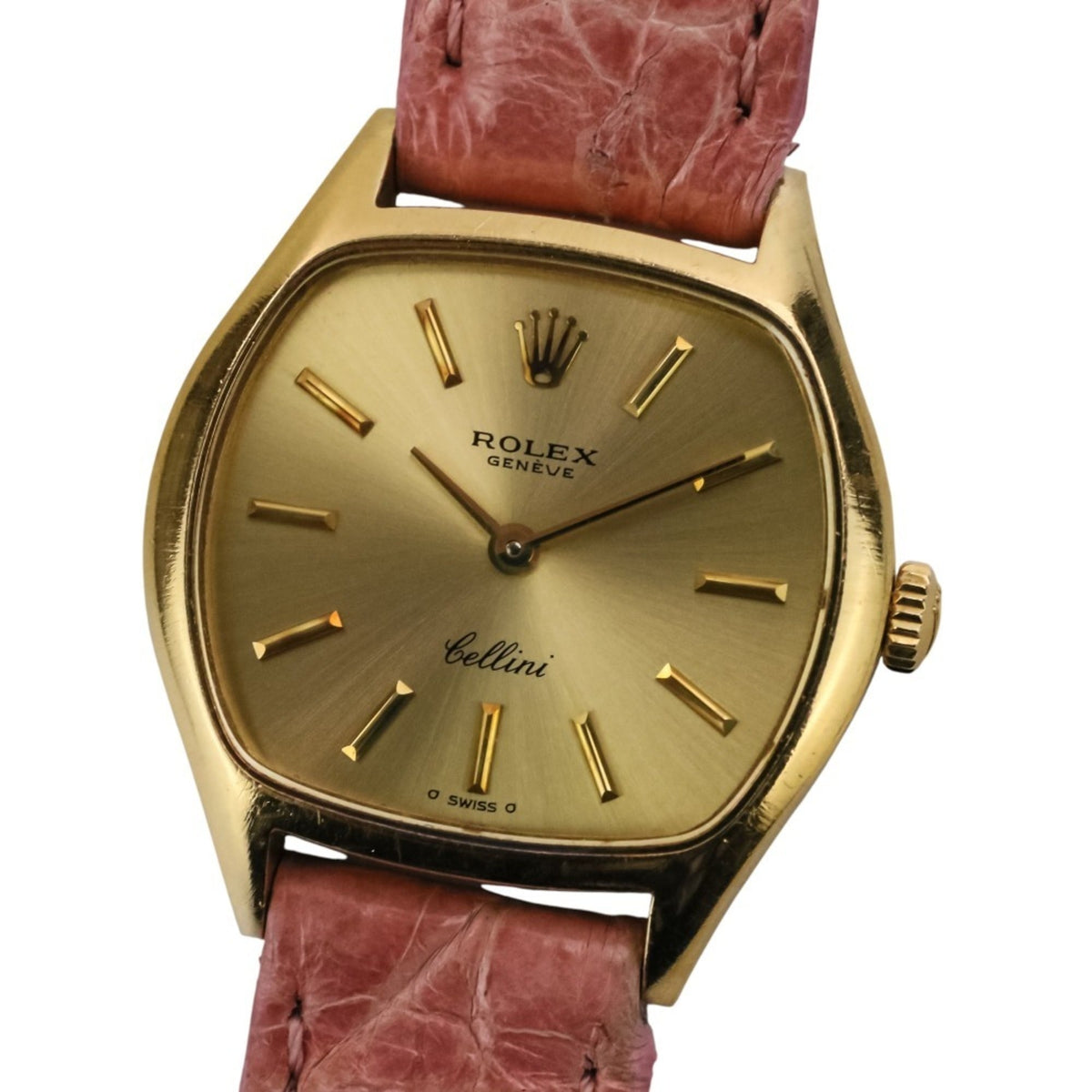 Pre-Owned ROLEX Cellini 18K Yellow Gold Hand-wound Watch 3801 Pink Ladies