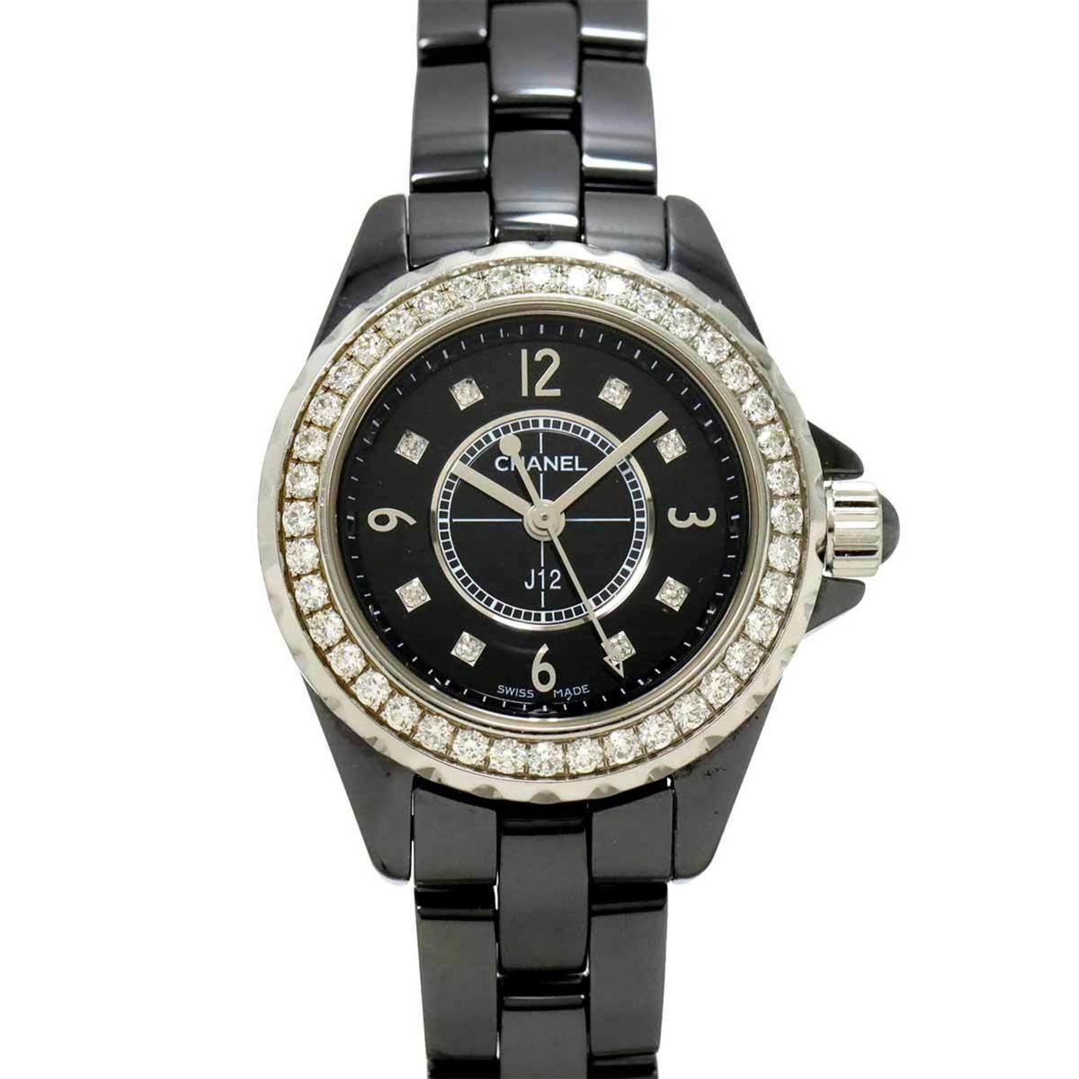 Pre-Owned CHANEL J12 29mm H2571 Diamond Bezel Women's Watch, Black Ceramic, 8 Diamonds, Quartz Movement