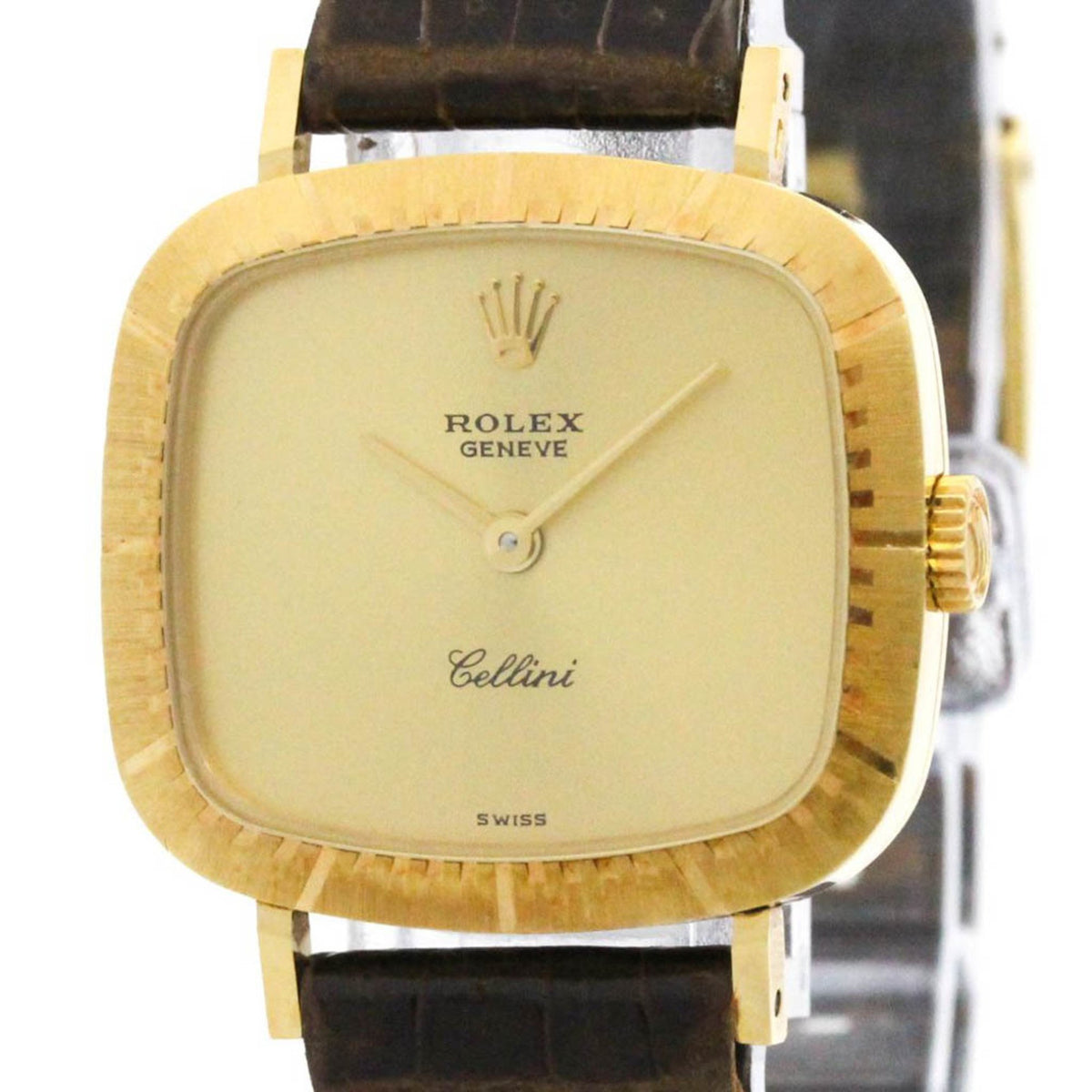 Pre-Owned ROLEX Cellini 4082 18K Gold Leather Hand-Winding Ladies Watch