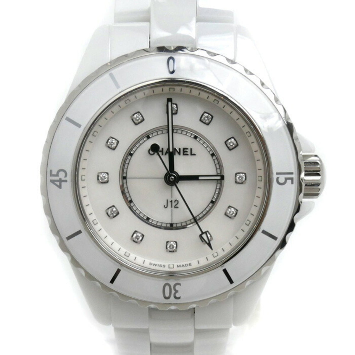 Gebrauchte CHANEL J12 12P Diamant Perlmutt Uhr Batteriebetrieben H5704 Damen 