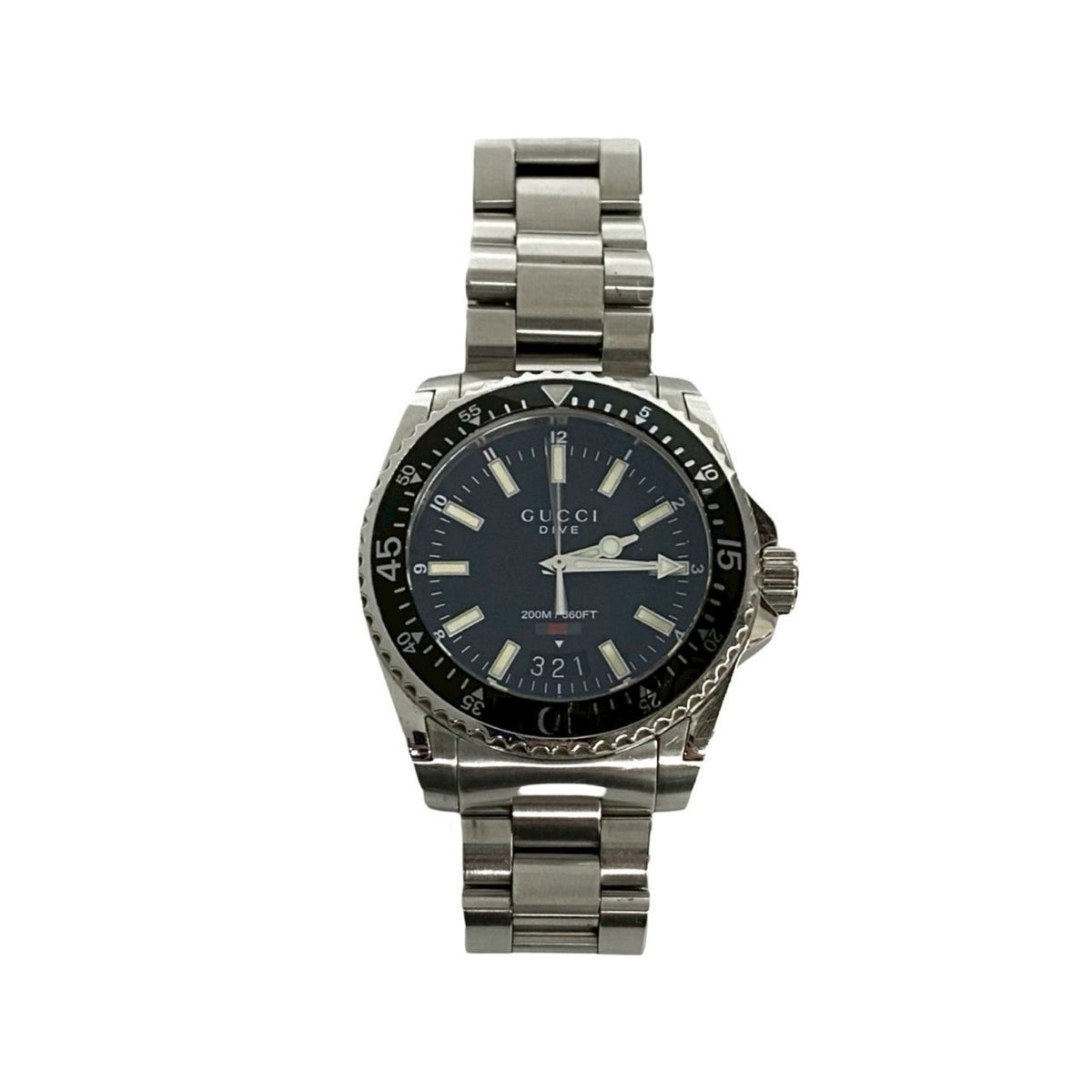 Pre-Owned GUCCI Dive Stainless Steel Quartz Watch, Men's Accessory, Silver/Black, 30050
