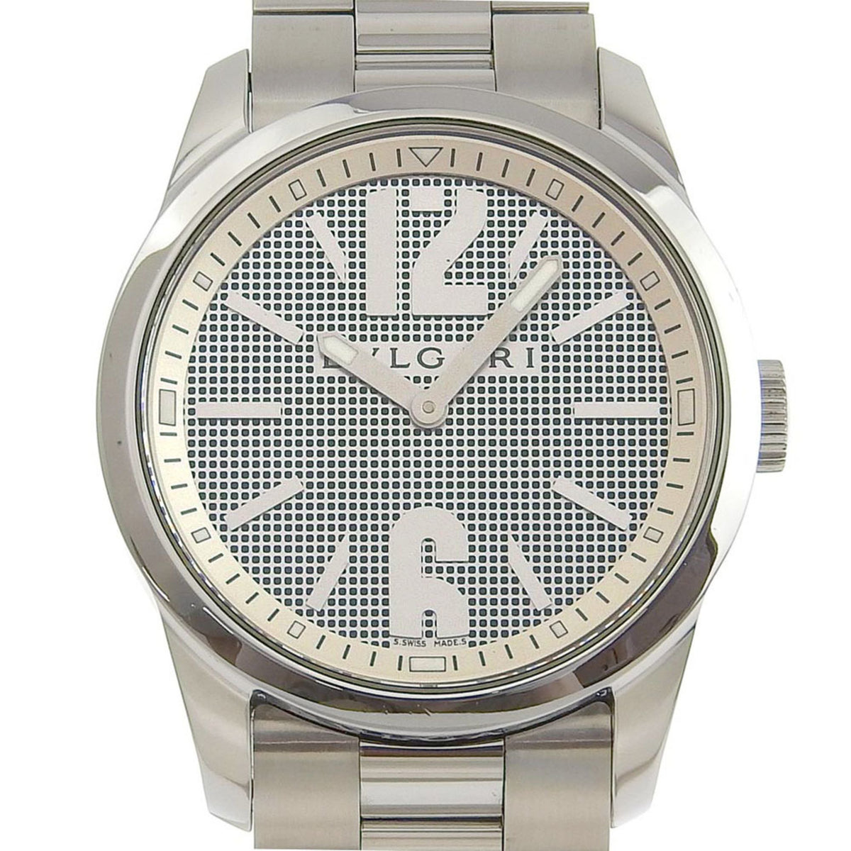 Gebrauchte Bvlgari Solotempo ST37S Edelstahl Silber Quarz Analoganzeige Herrenuhr mit schwarzem Zifferblatt 