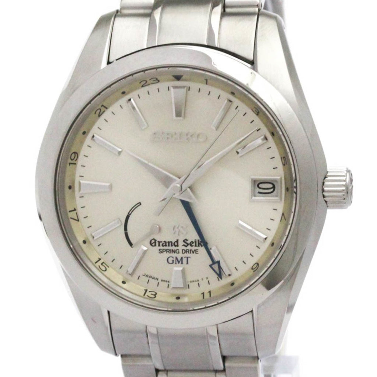 Pre-Owned GRAND SEIKO SBGE005 Spring Drive GMT Steel Watch 9R66-0AC0 Polished