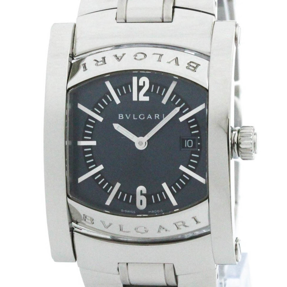 Gebrauchte, polierte BVLGARI Assioma Edelstahl-Quarz-Unisex-Uhr AA39S BF582635 
