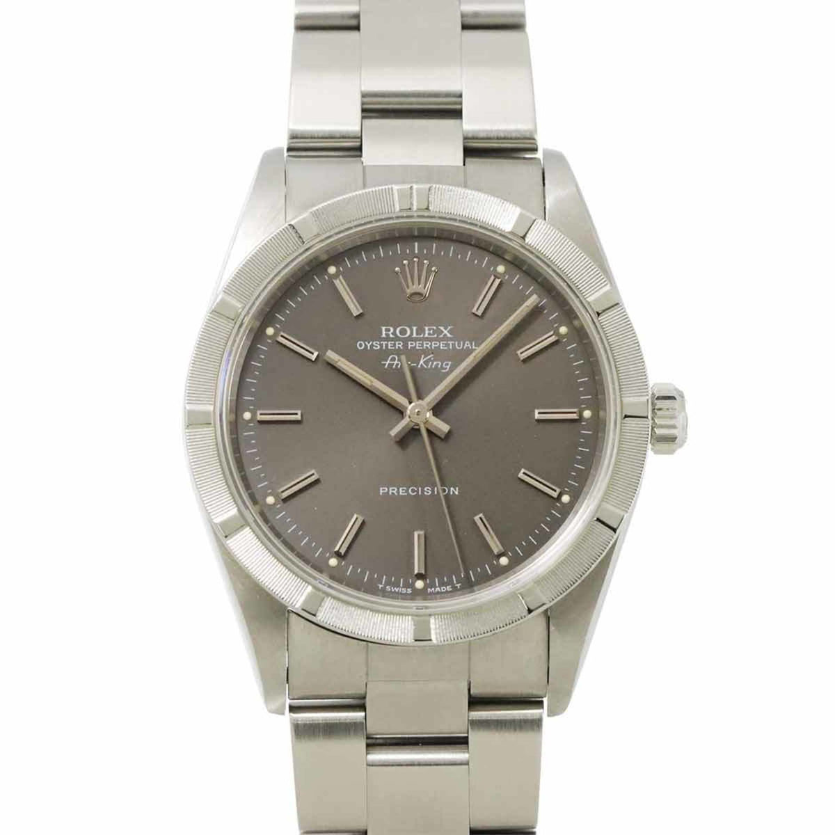 Pre-Owned Rolex Air King 14010 W-number Men's Watch with Engine-Turned Bezel, Gray, Automatic