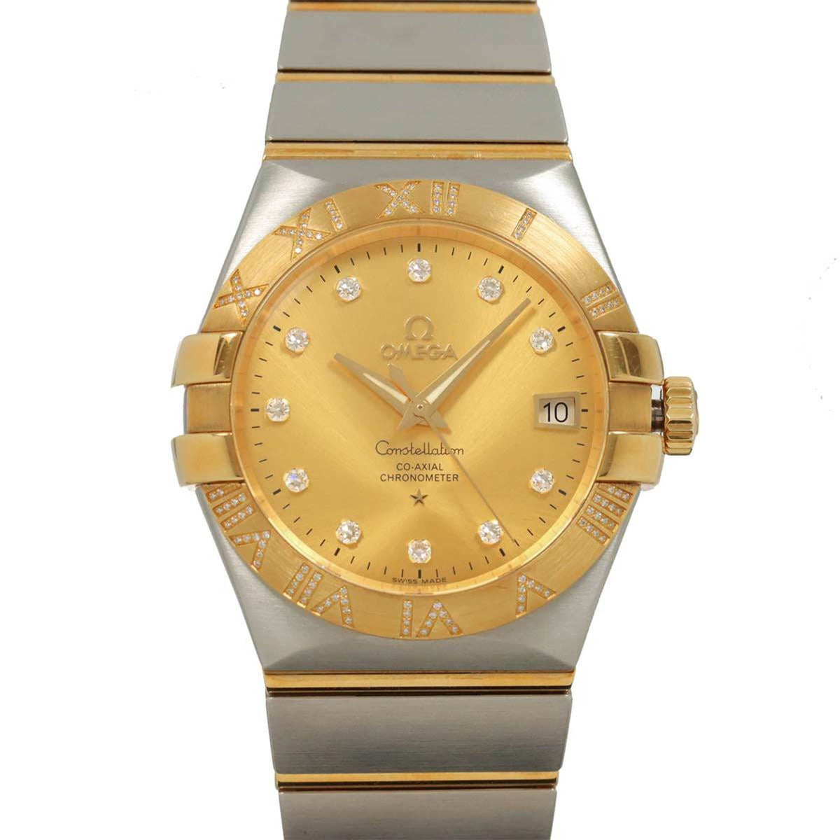Pre-Owned OMEGA Constellation Two-tone 123 25 35 20 58 002 11P Diamond Men's Watch with Date Display, Champagne Yellow Gold, Automatic
