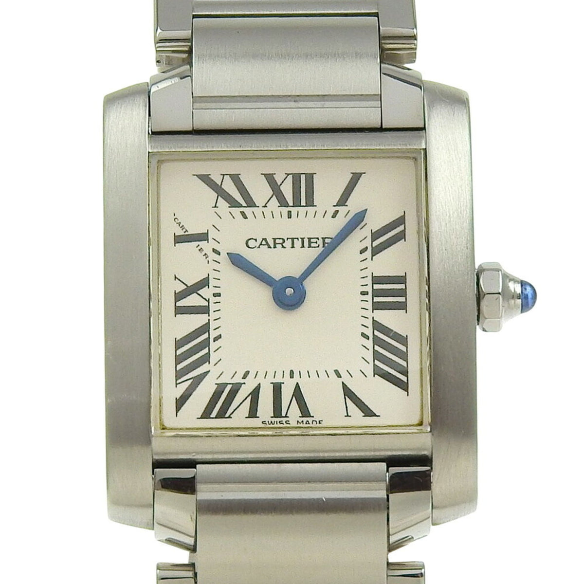 Pre-Owned Like new Cartier Tank Fran?aise SM W51008Q3 white dial stainless steel watch, two hands, quartz movement, 25mm x 20mm, women's watch