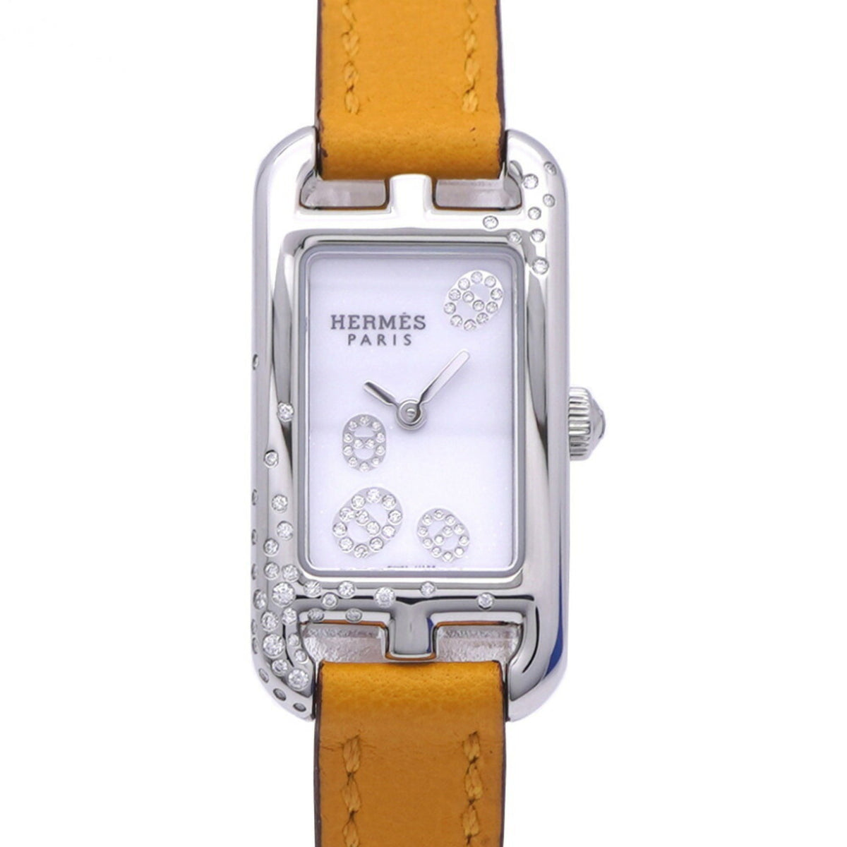 Pre-Owned Unused Herm?s Nantucket Diamond Chaine d'Ancre NA2.132 Quartz Watch with Diamonds, Stainless Steel Leather, White Dial, 1528, Women's