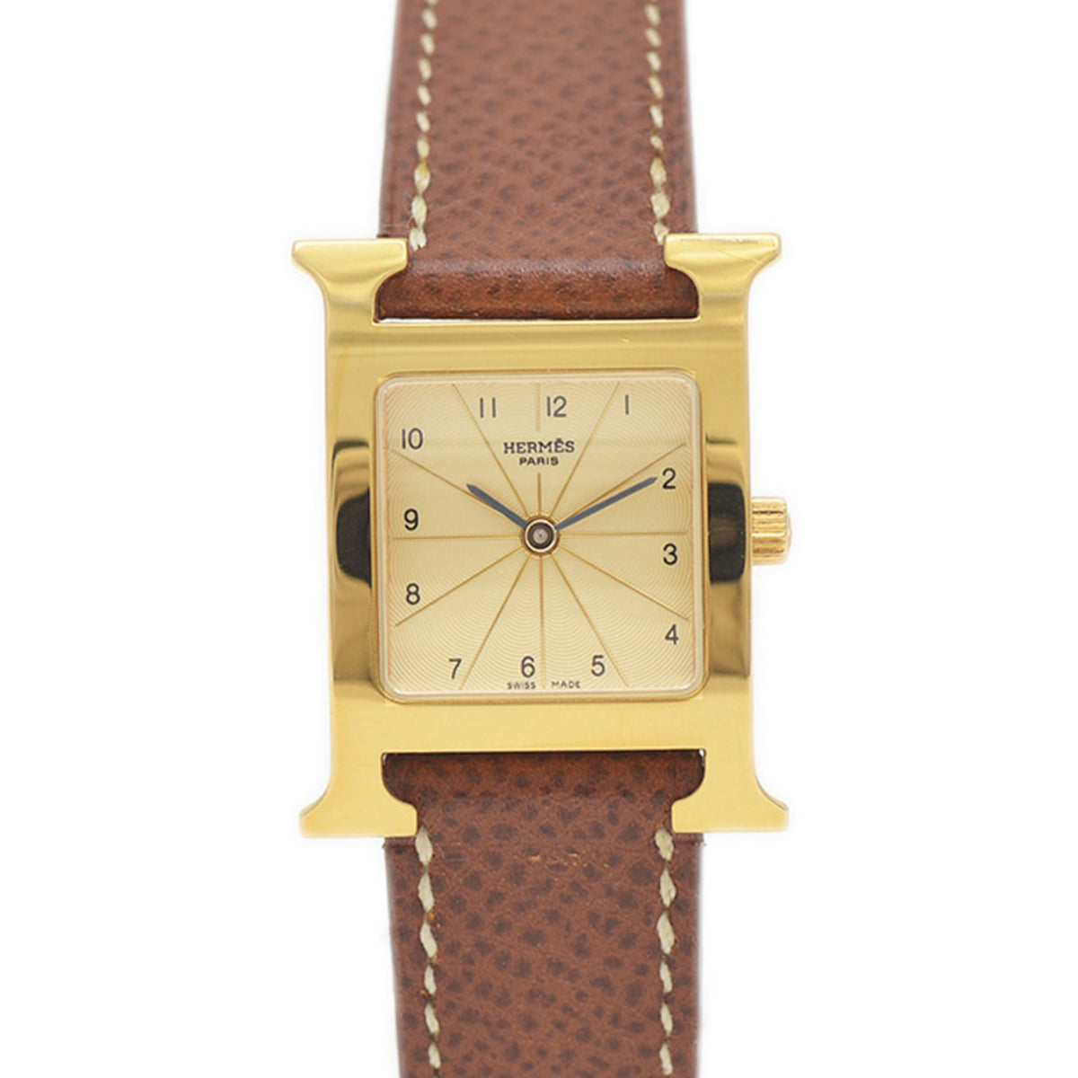 Pre-Owned Herm?s H Watch PM Women's Ivory Dial Leather Strap Quartz Movement HH1.201