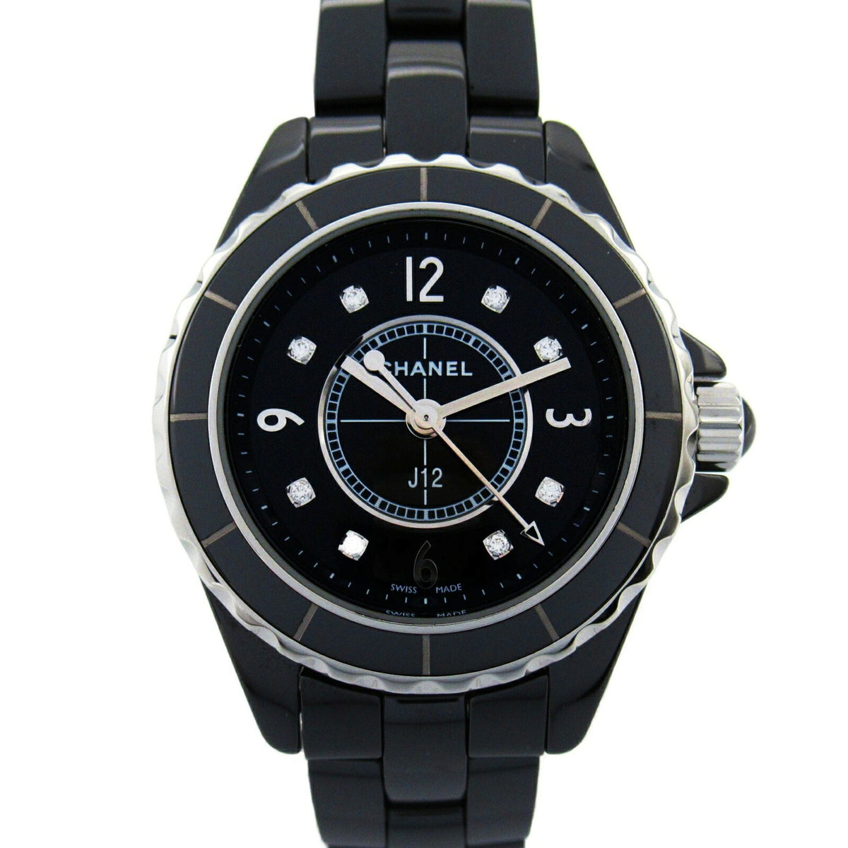 Gebrauchte CHANEL J12 8P Diamantuhr, Keramik, Damen, Schwarz, H2569 