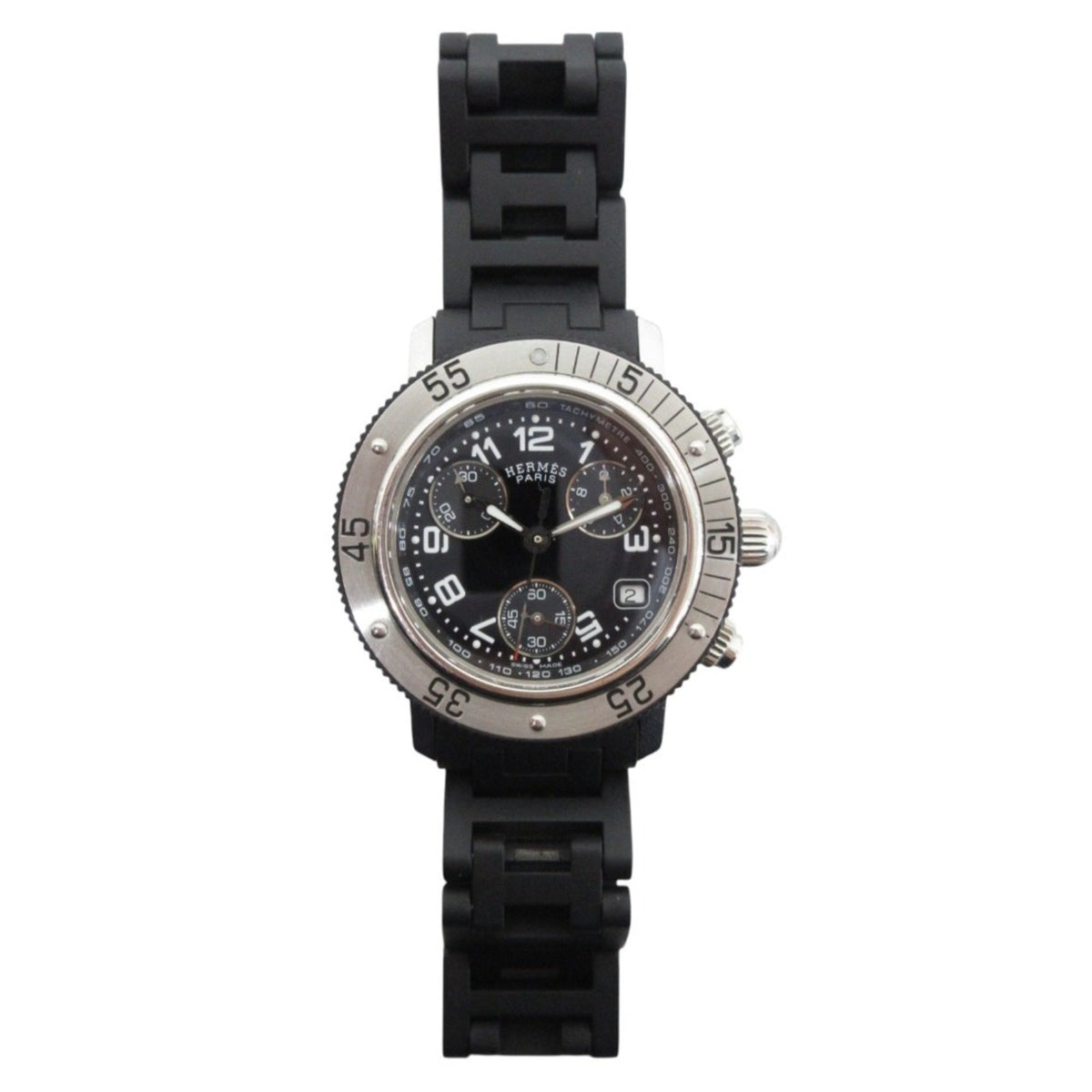 Gebrauchte HERMES Clipper Diver Chronograph Quarzuhr CL2.315 Schwarz Silber Damen 