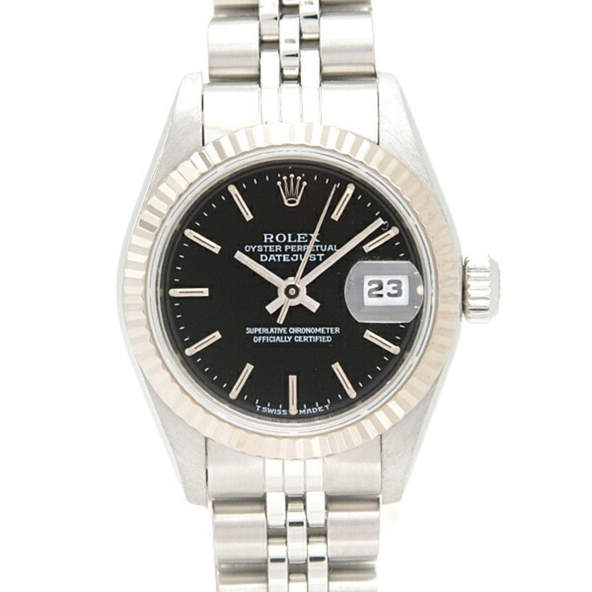 Gebrauchte Rolex Uhr für Damen, Datejust, Automatik, U-Nummer, schwarzes Zifferblatt, SS x WG ROLEX 69174 