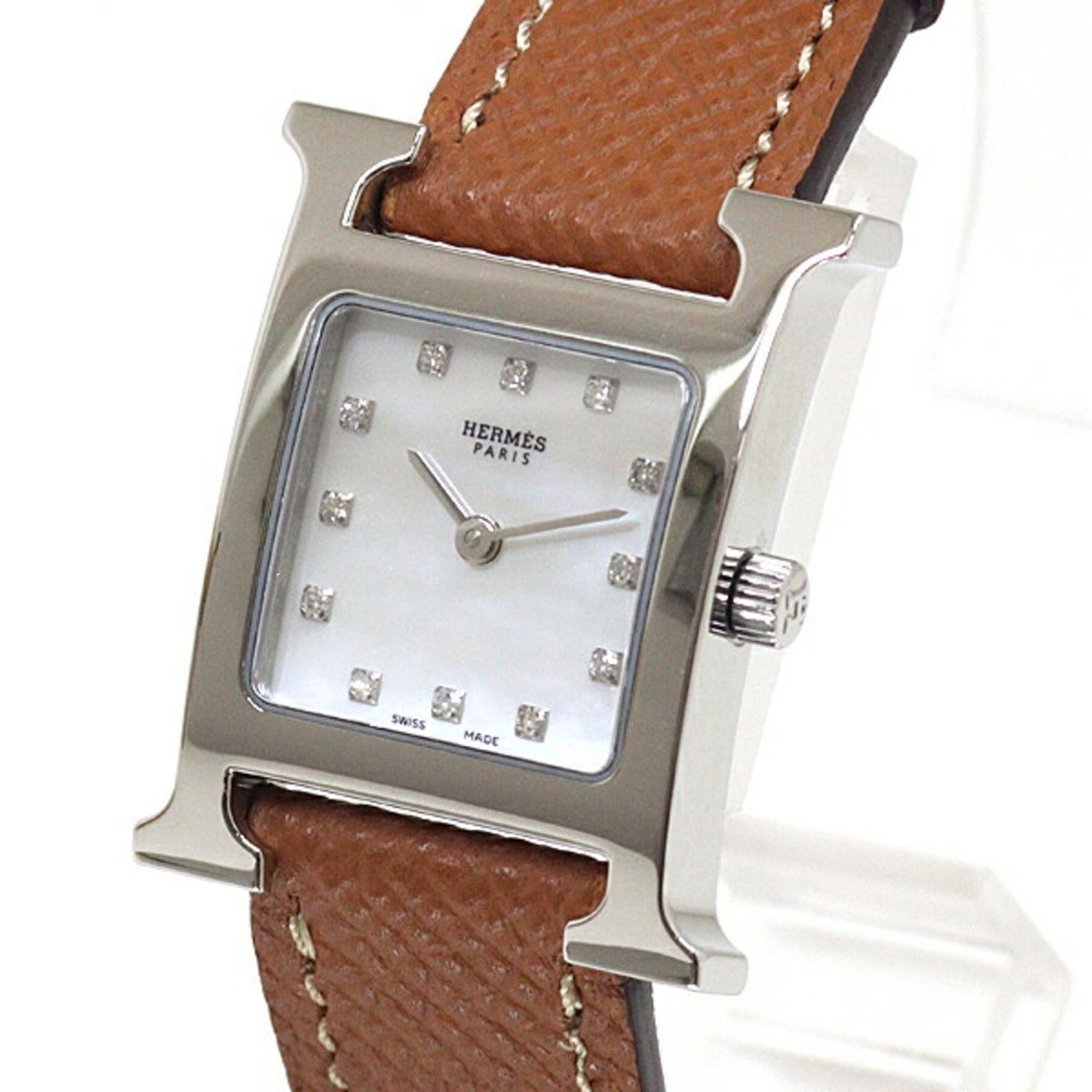 Gebrauchte HERMES Hermes Damenuhr H HH1.210 Weißes Gehäuse Nicht-Originalarmband Quarz Finish 