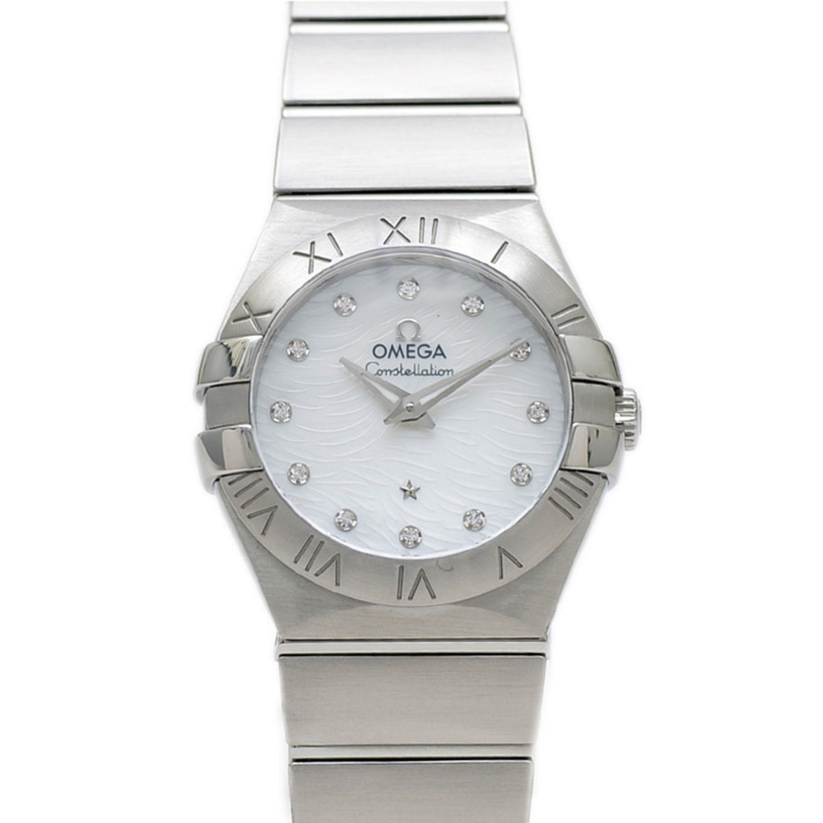 Pre-Owned Omega Constellation Plume 27 Women's White Dial Watch with 12 Diamonds and Quartz Movement