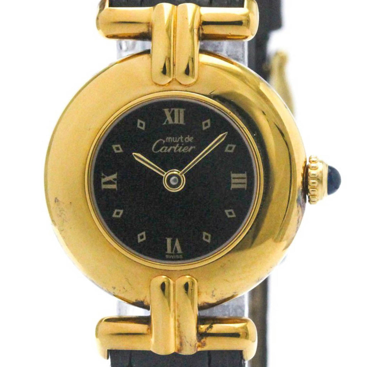 Gebrauchte CARTIER Must Colisee vergoldete Lederquarz-Damenuhr 590002 BF569998 