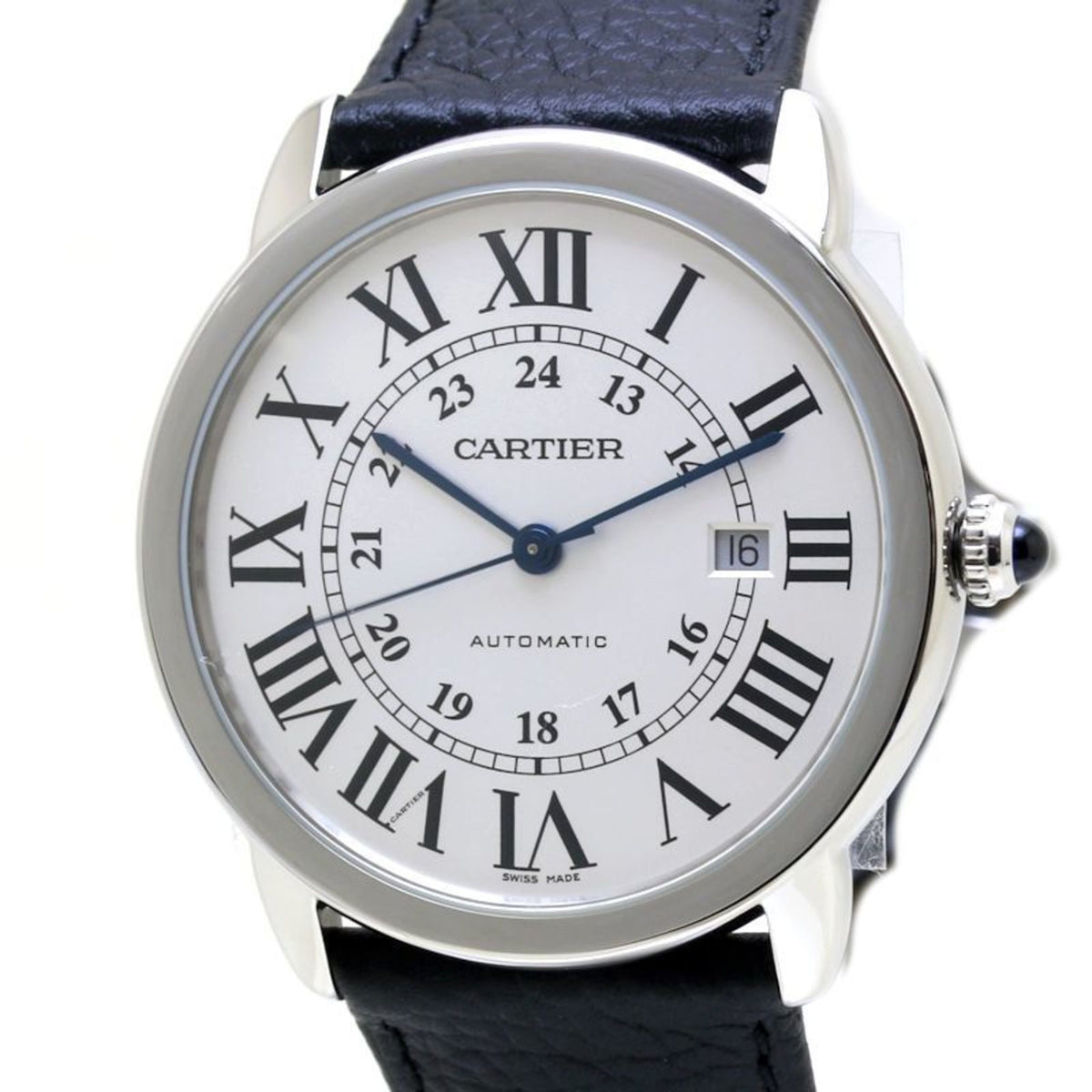 Gebrauchte CARTIER Rondo Solo XL Date WSRN0022 Edelstahl x Leder Herrenuhr 39921 