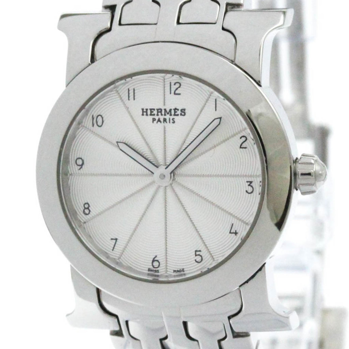 Gebrauchte polierte HERMES H-Uhr, rund, Stahl, Quarz, Damenuhr HR1.210, BF574215 