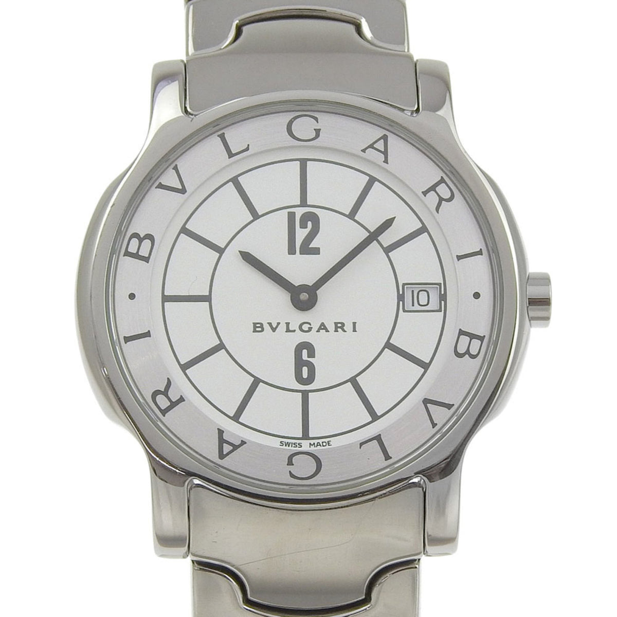 Gebrauchte Bvlgari Solo Tempo Uhr ST35S Edelstahl Quarz Analoganzeige Weißes Zifferblatt Unisex 