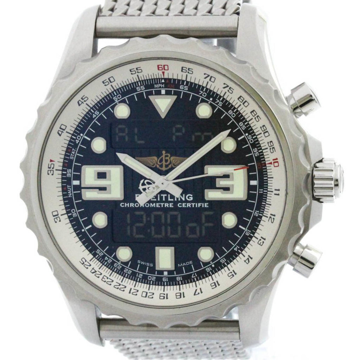 Gebrauchte polierte BREITLING Chronospace Edelstahl Quarz Herrenuhr A78365 BF576142 