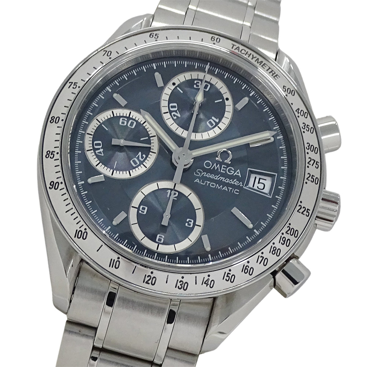 Pre-Owned Omega Speedmaster 3513.46 Men's Watch, Brand Name, Date, Chronograph, Automatic, Stainless Steel (SS), Silver/Blue-Gray, Polished