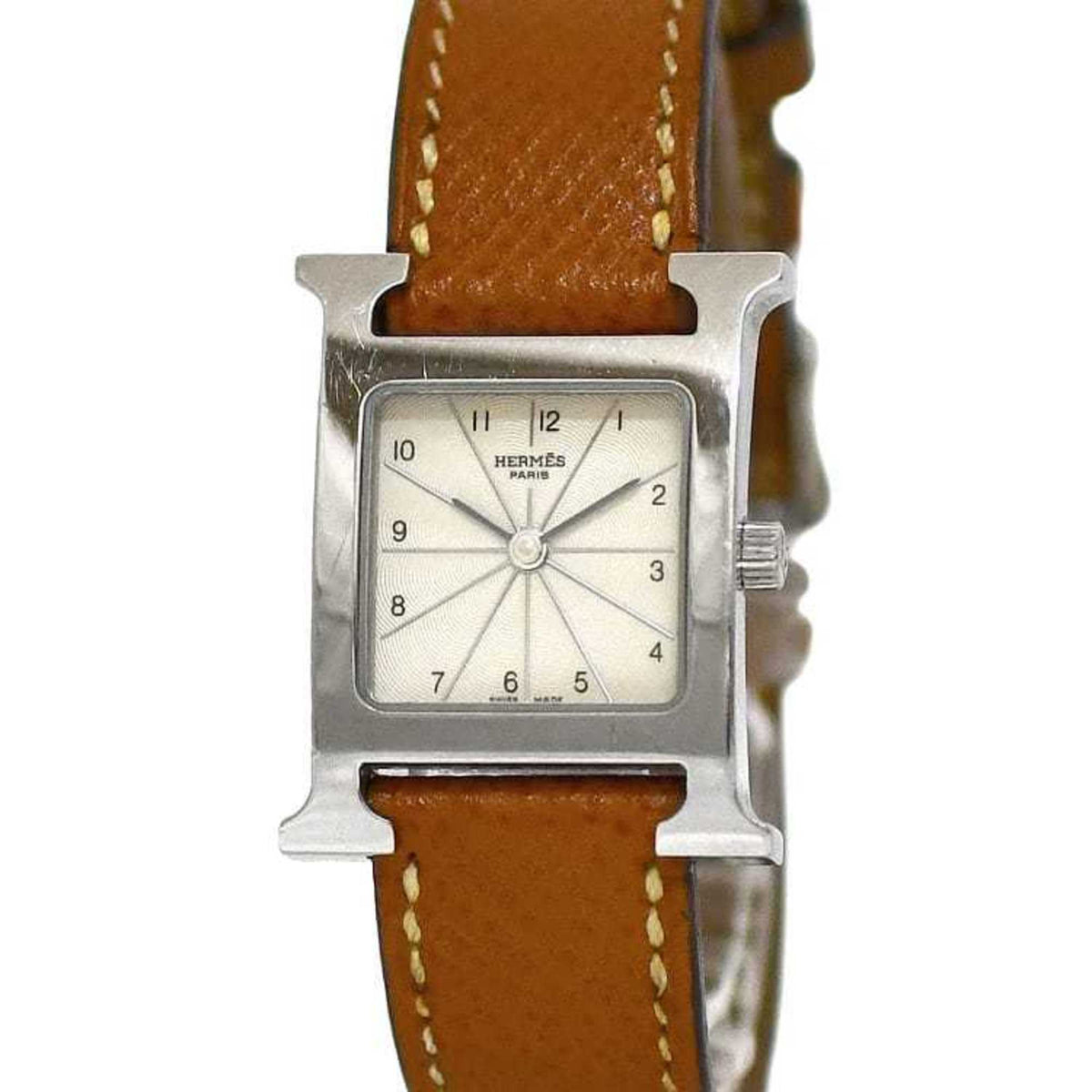 Gebrauchte Hermes Uhr H Beige Silber Braun HH1.210 Damen SS Leder Quarz J Stempel HERMES Batteriebetrieben 21mm 