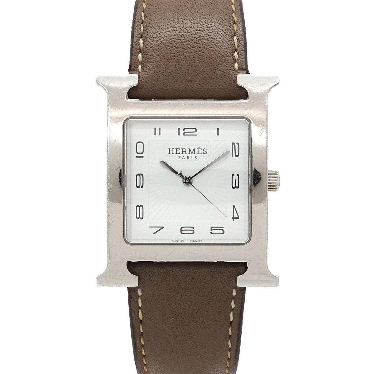 Pre-Owned Hermes H-Watch HH1 810 Men's Watch Date White Gray Quartz H