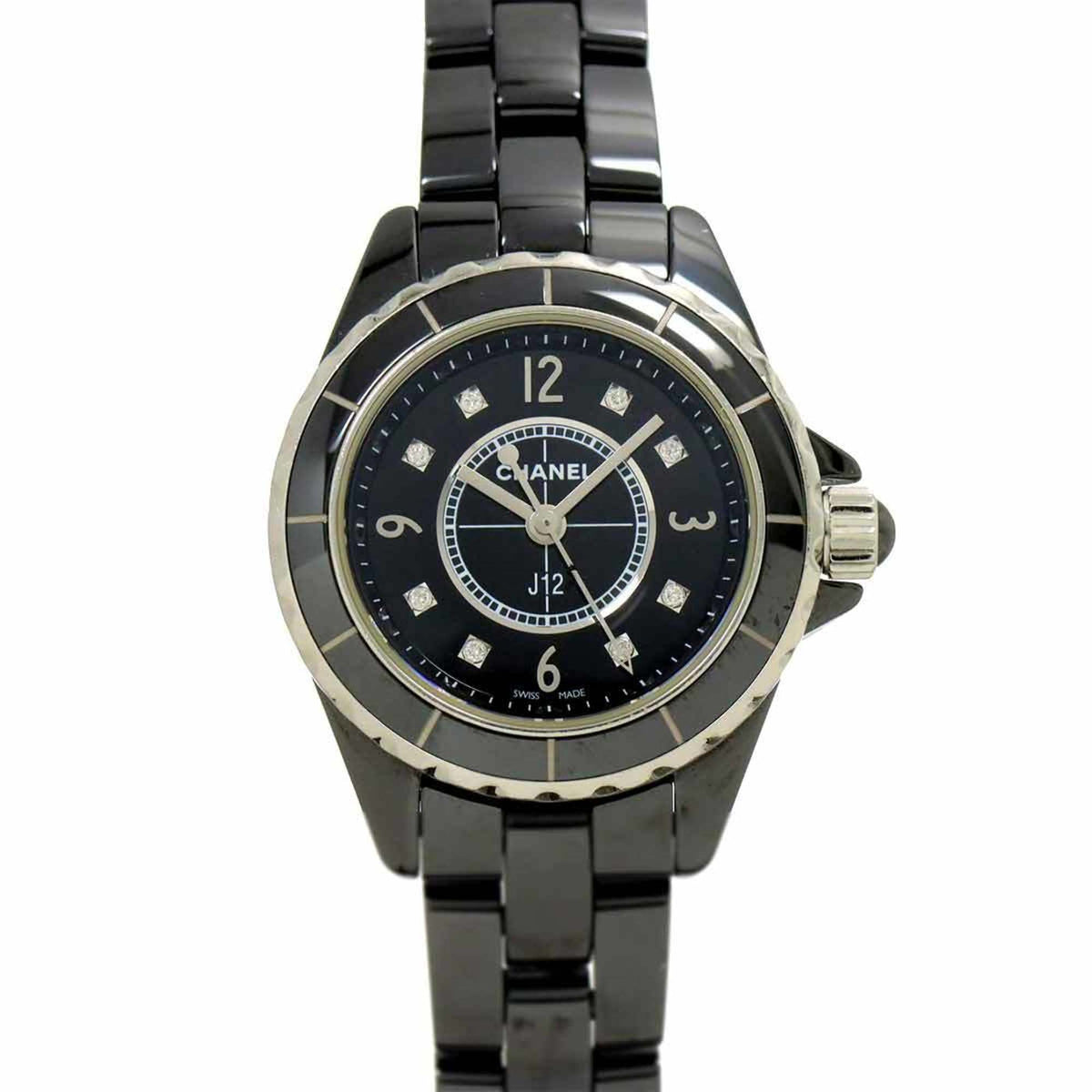 Pre-Owned CHANEL J12 29mm H2569 Women's Watch with 8 Diamonds, Black Ceramic, and Quartz Movement
