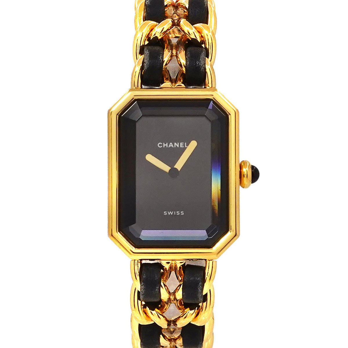 Gebrauchte CHANEL Premiere S Größe H0001 Damenuhr schwarzes Zifferblatt goldenes Quarz 