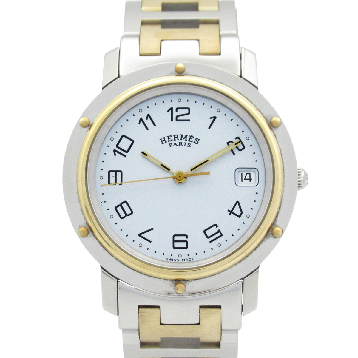 Gebrauchte Hermès Clipper Two-Tone-Uhr, GP (vergoldeter) Edelstahl, Herren, Weiß, CL6.720 