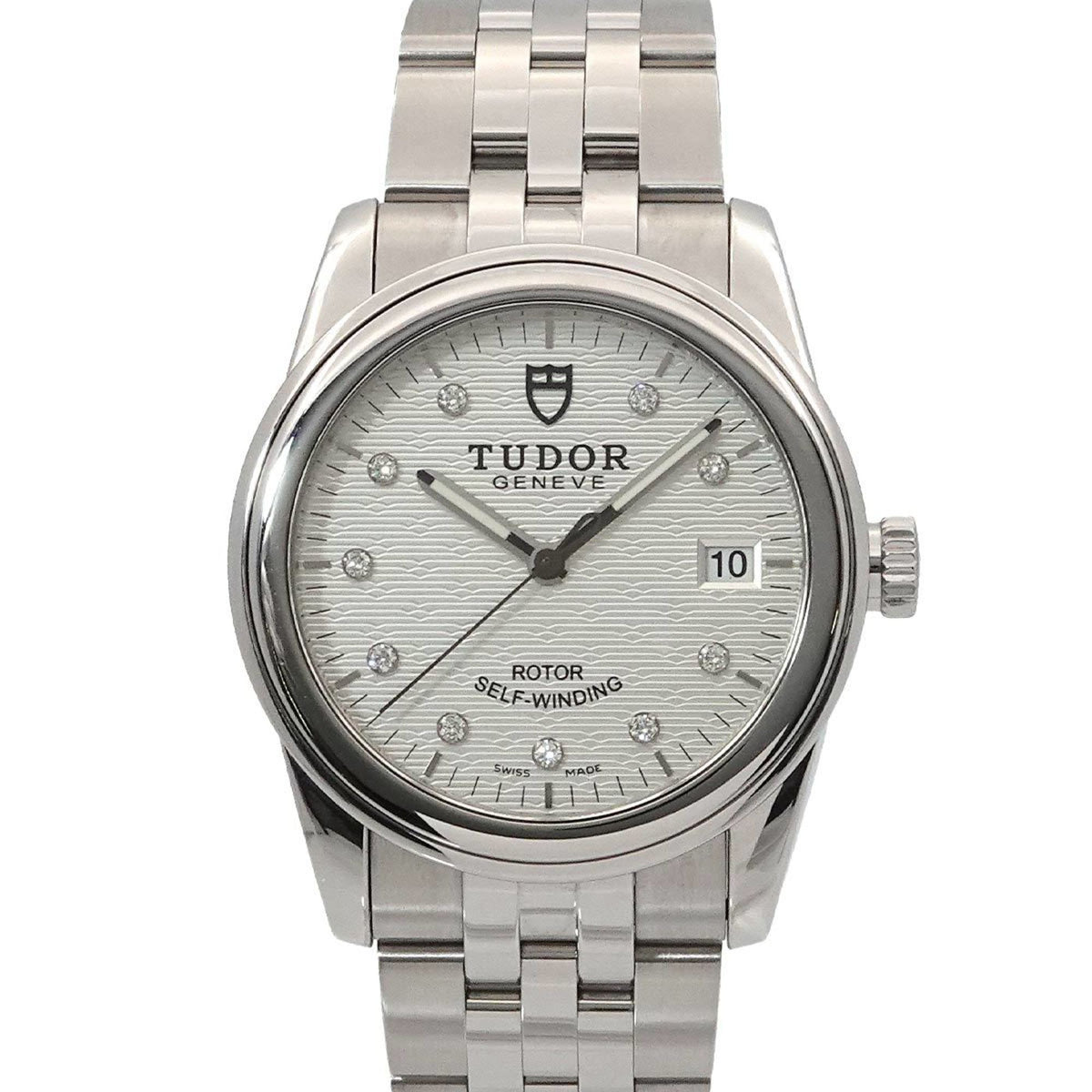 Pre-Owned Tudor Glamour Date 55000 Men's Watch with 10 Diamonds, Date, Silver, Automatic