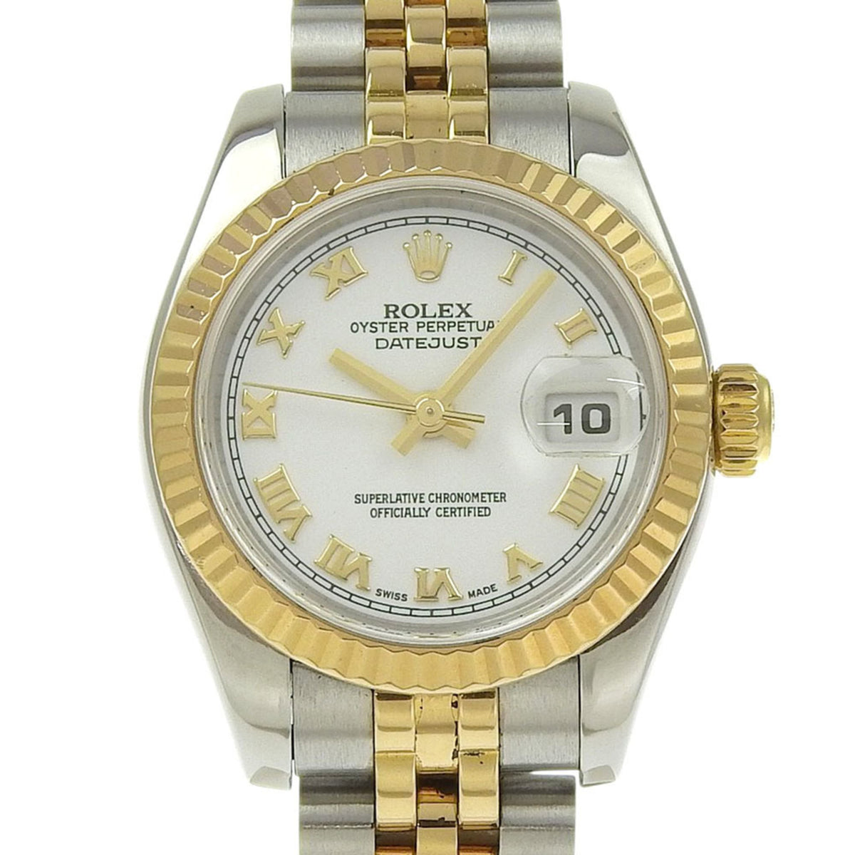 Gebrauchte Rolex Datejust Kaliber 2235 179173 18 Karat Gelbgold und Edelstahl Automatikuhr, Analoganzeige, weißes Zifferblatt, 2003, Damen 