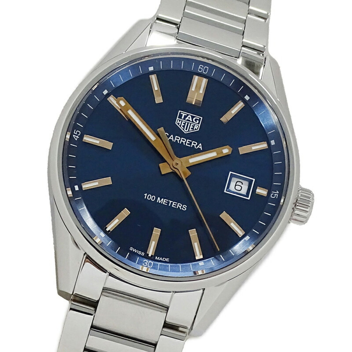 Gebrauchte TAG Heuer Carrera WAR1112 BA0601 Uhr Herren Datum Quarz Edelstahl SS Silber Blau Poliert 