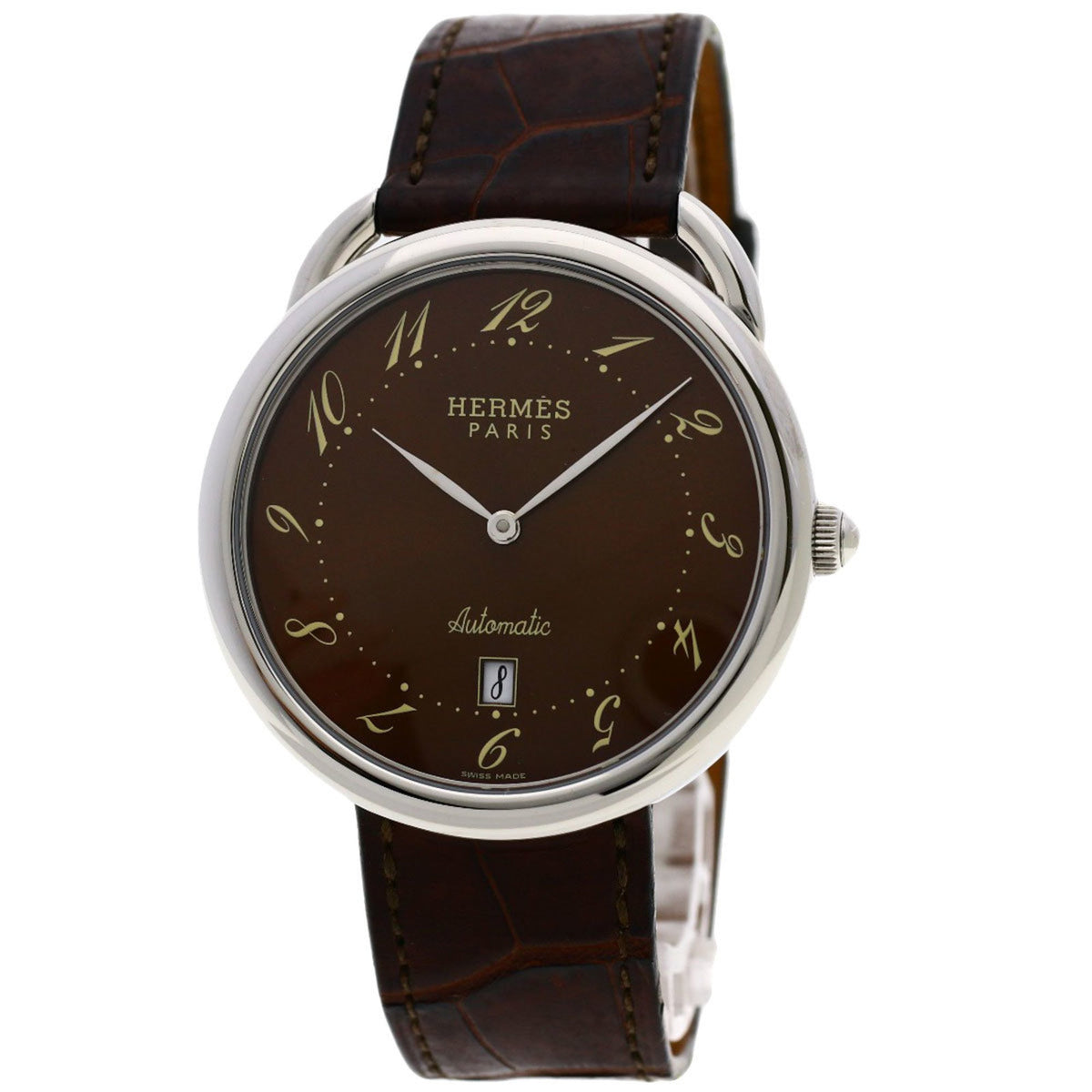 Gebrauchte Hermes AR4.810 Arceau Uhr, Edelstahl, Leder, Herren, HERMES 
