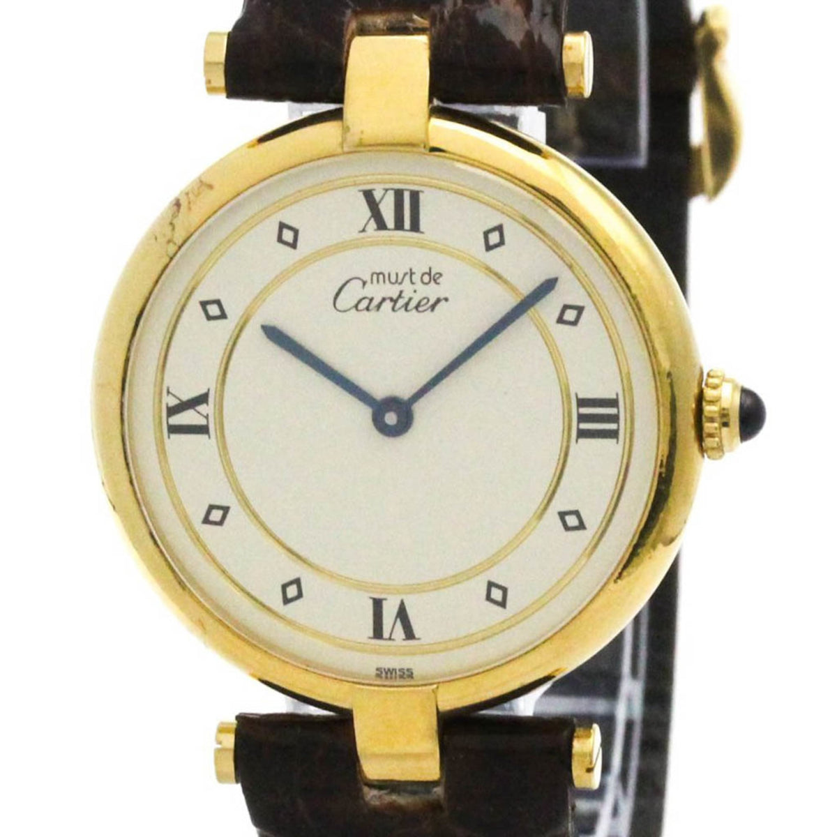 Pre-Owned CARTIER Must Gold Plated Leather Quartz Ladies Watch W1001953