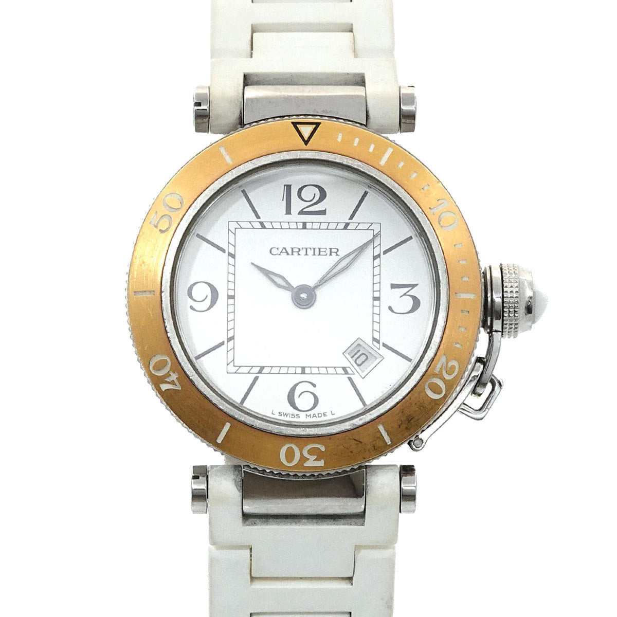 Pre-Owned Cartier Pasha Seatimer Two-tone Watch W3140001 Women's Date Silver PG Quartz