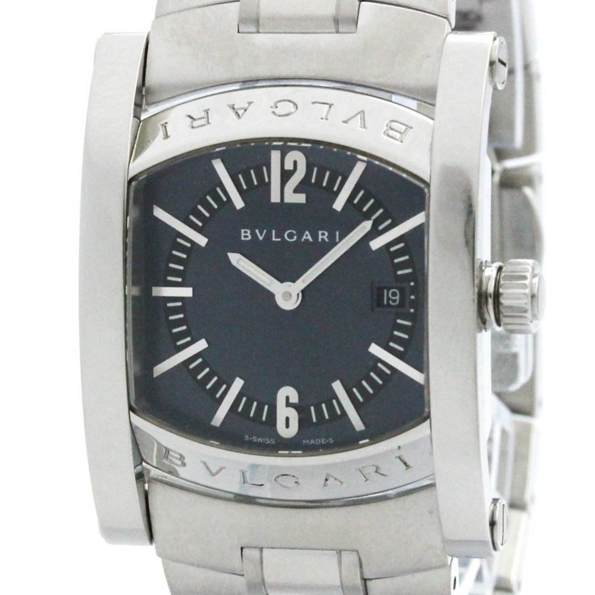 Gebrauchte, polierte BVLGARI Assioma Edelstahl-Quarz-Unisex-Uhr AA39S BF578864 