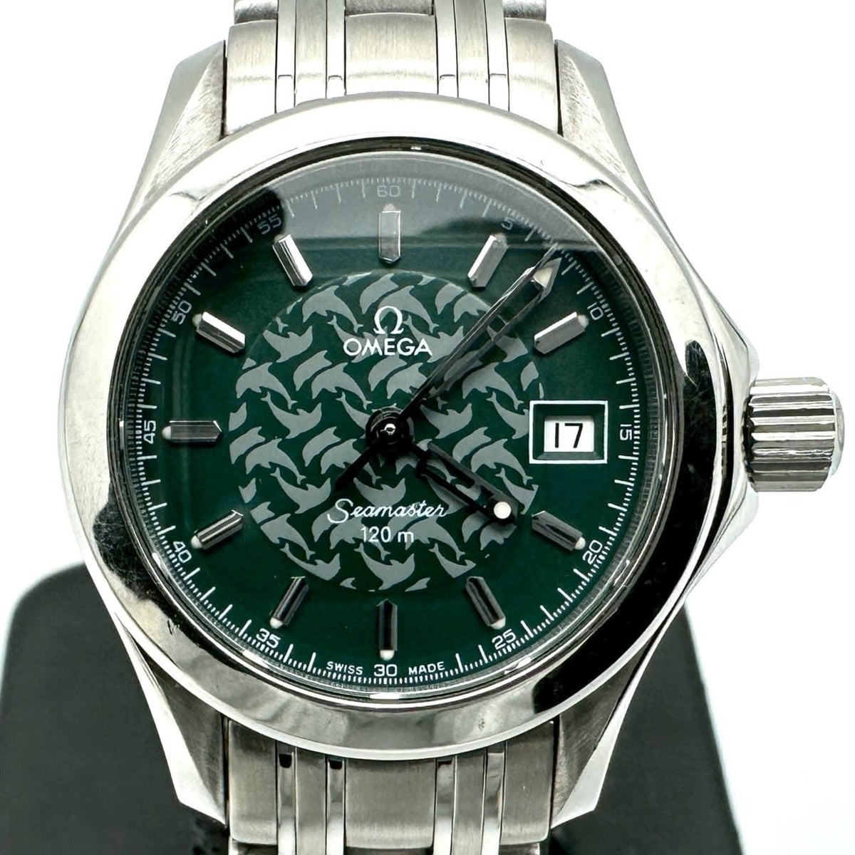 Pre-Owned OMEGA Seamaster 120 2586.70 Jacques Mayol Date 1998 Limited Edition Green Stainless Steel Quartz Women's Watch