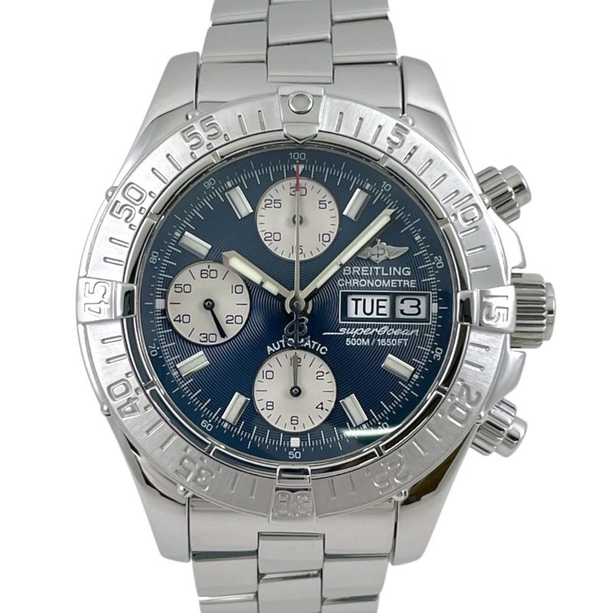 Pre-Owned BREITLING Superocean 42 Chronograph A13340 (A111C16PFA) Men's Stainless Steel Automatic Watch with Blue Dial and Day Date