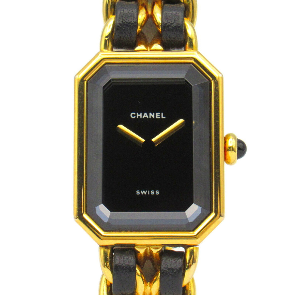 Gebrauchte CHANEL Premiere M Uhr GP (vergoldet) Leder Damen Schwarz H0001 