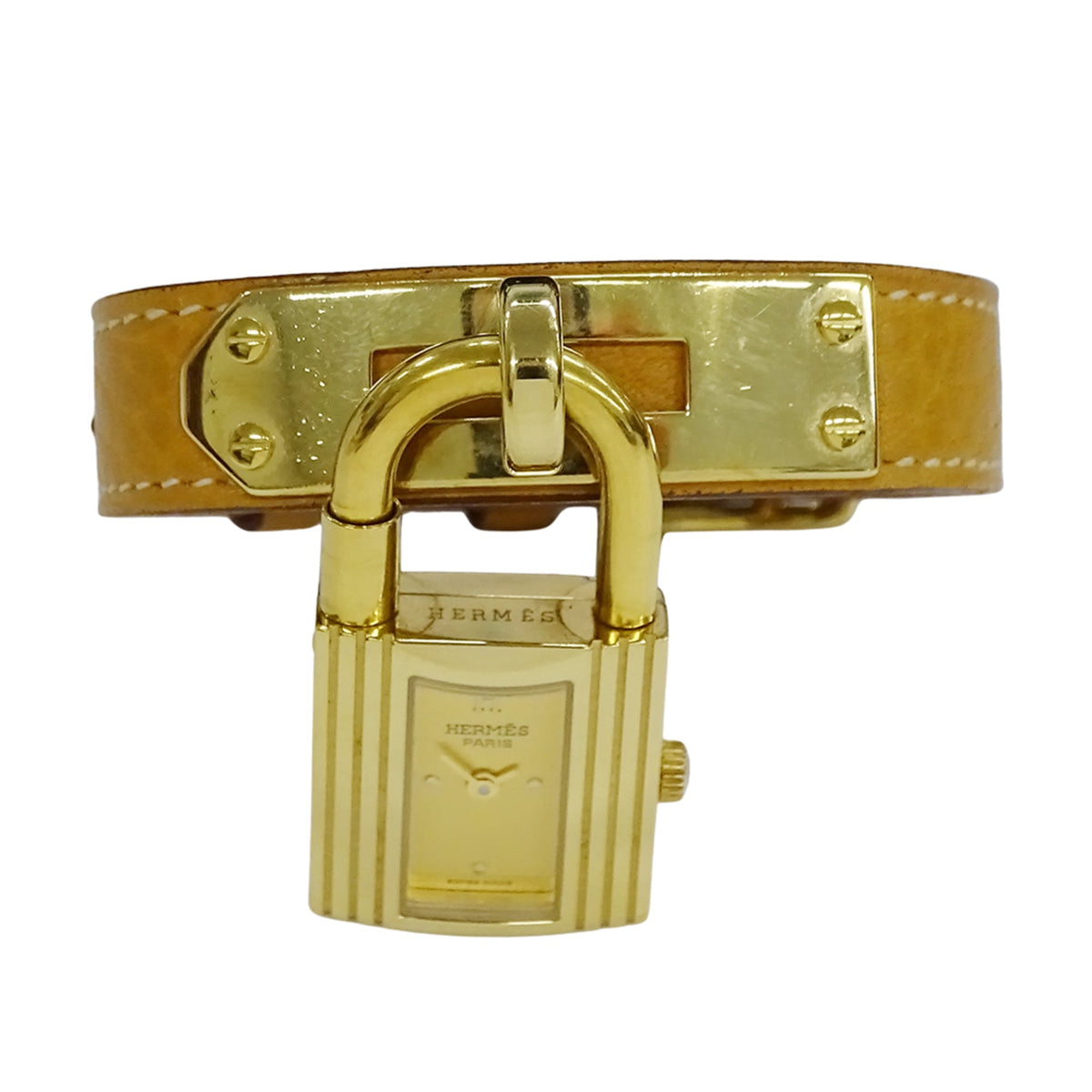 Pre-Owned Hermes HERMES Women's Watch Brand Kelly Quartz QZ GP Leather KE1.201 Gold Brown ?Y