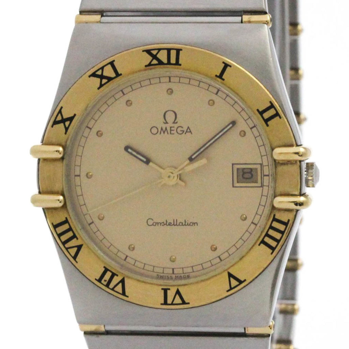 Pre-Owned OMEGA Constellation 18K Gold Steel Quartz Mens Watch 396.1070 Polished