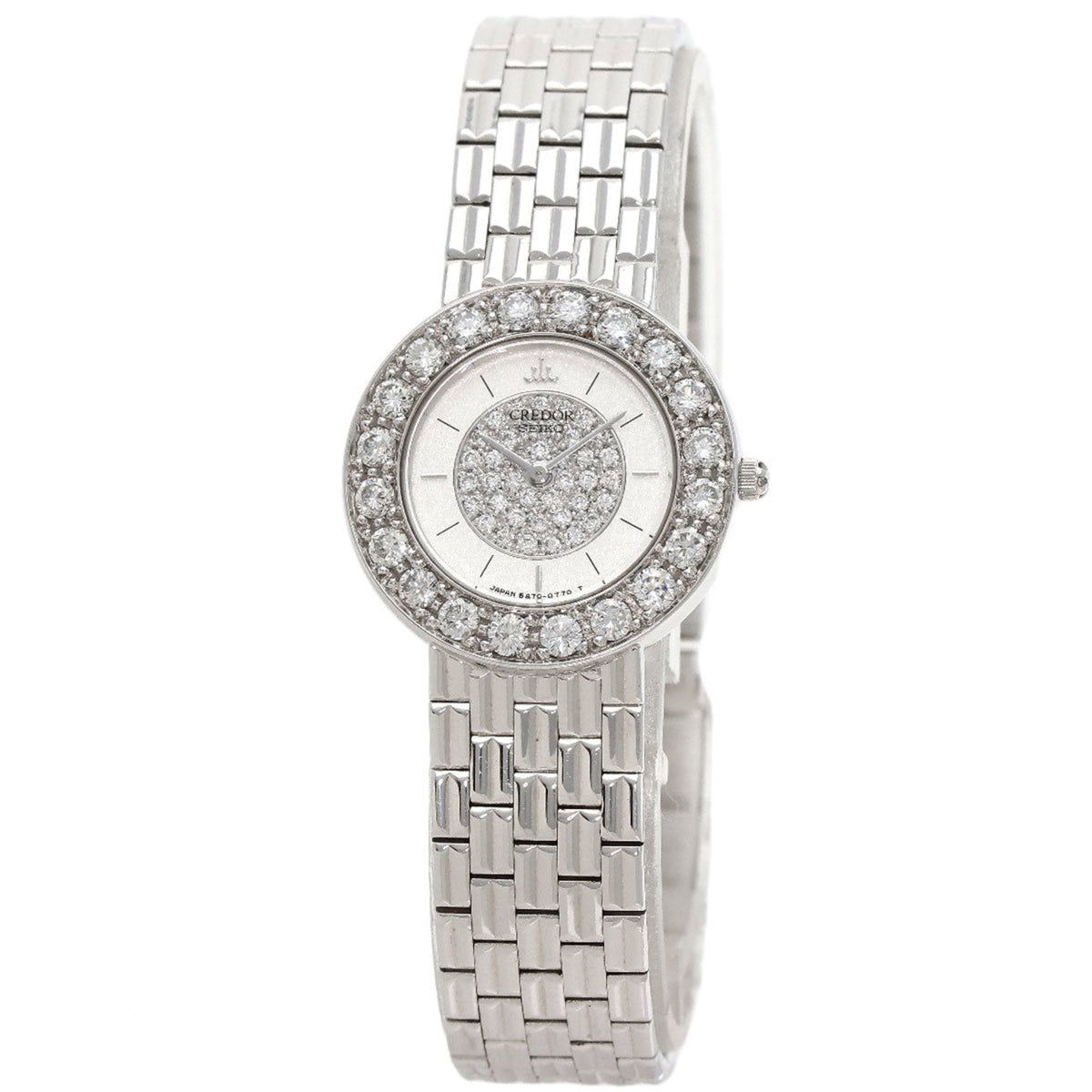 Gebrauchte Seiko GTWE005 5A70-0380 Credor Lünette Zifferblatt Diamant Uhr K18 Weißgold K18WG Damen 