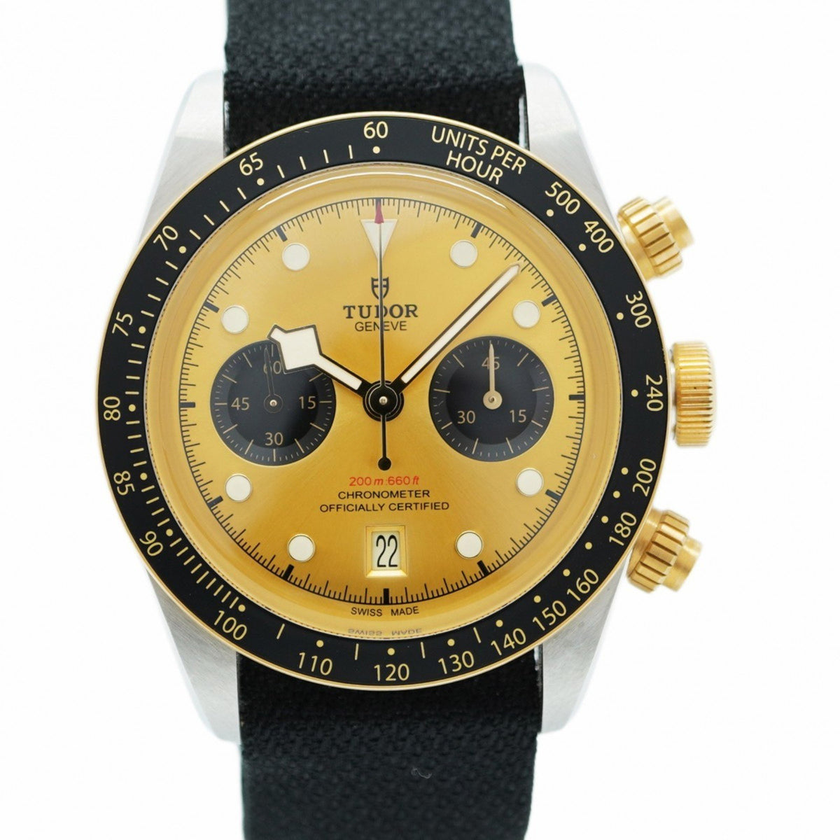 Gebrauchte Tudor Black Bay 79363N Herrenuhr mit goldenem Zifferblatt 