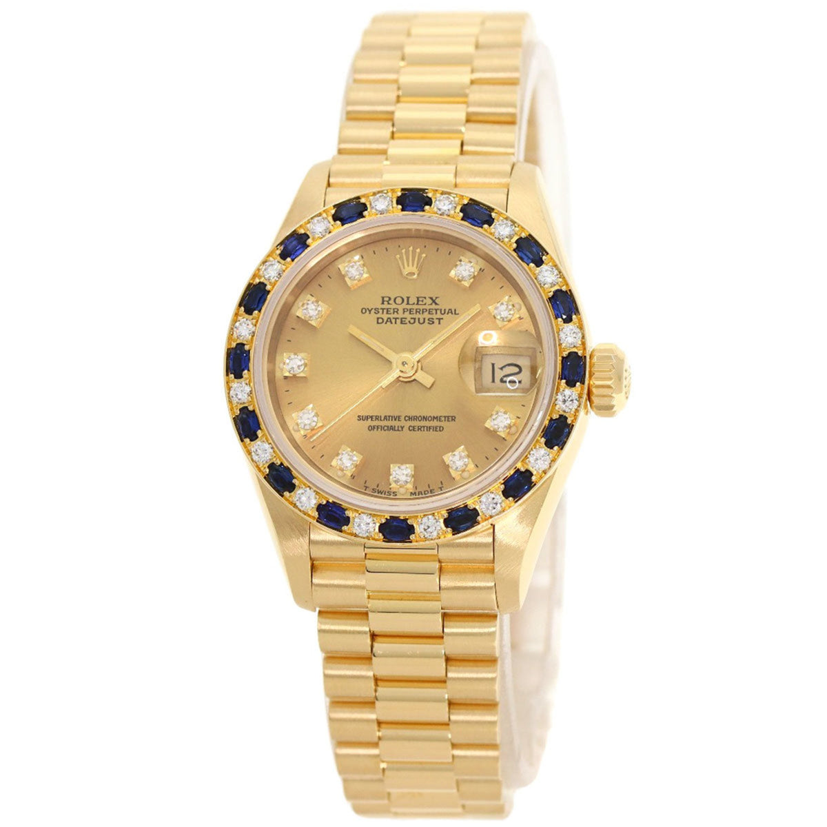 Pre-Owned Rolex 69198SA Datejust Sapphire and Diamond Watch in 18K Yellow Gold with Diamonds Sapphires for Women